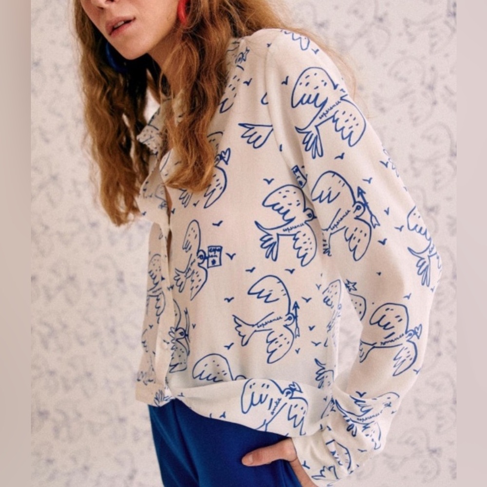 Sezane Pierro Silk Shirt - Dove - 12